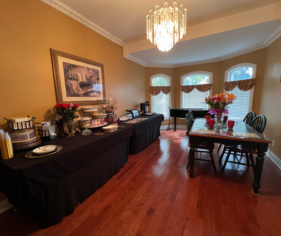 Dining area with buffet setup